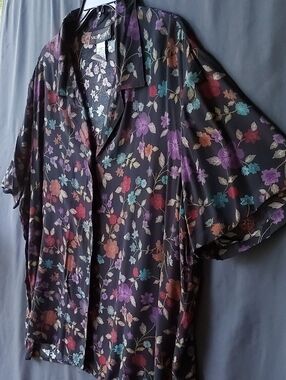 SAG HARBOR Black Floral Short-Sleeve Button Shirt